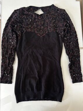 Black Sequin Lace Open Back Sweater